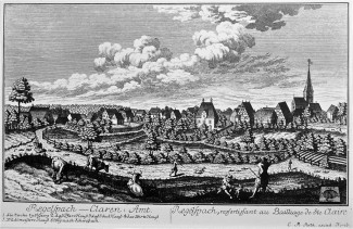 Das Dorf Regelsbach um 1740, Kupferstich von Christoph Melchior Roth
